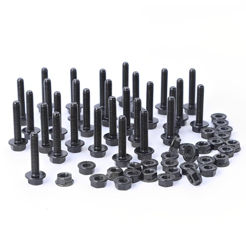 Minho M6-1.0 x 30mm Flange Head Bolts in Carbon Steel Material,Flange Hexagon Screws Come with Flange Nuts,Black Oxide Finish Plated,Full Thread, 30 Sets - Image 1